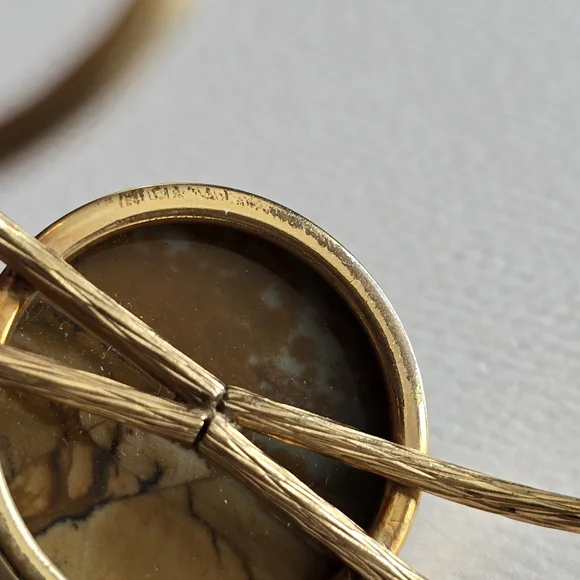 Vintage bracelet picture Jasper Gold tone cuff Southwestern desert scene - Picture 16 of 16